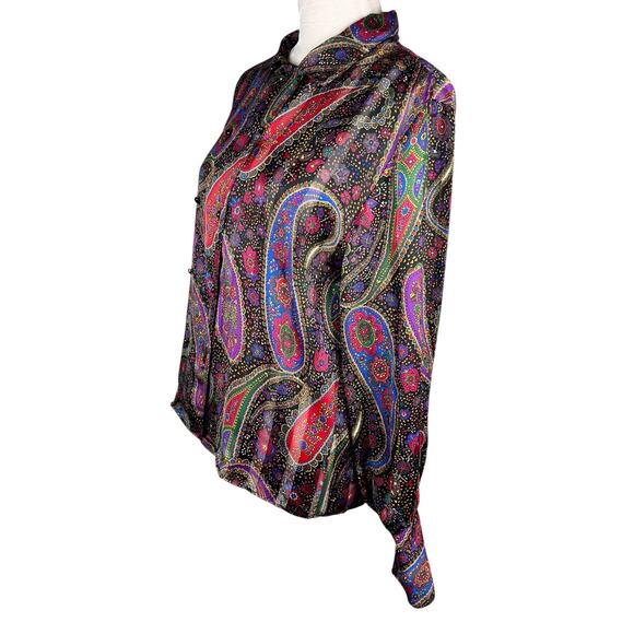Stuart Lang American Vintage 80s Button Down Floral Paisley Silky 10 - Picture 5 of 13